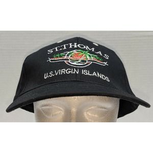 ST THOMAS U.S. VIRGIN ISLANDS Baseball Cap Black Hat Hook & Loop Adjustable